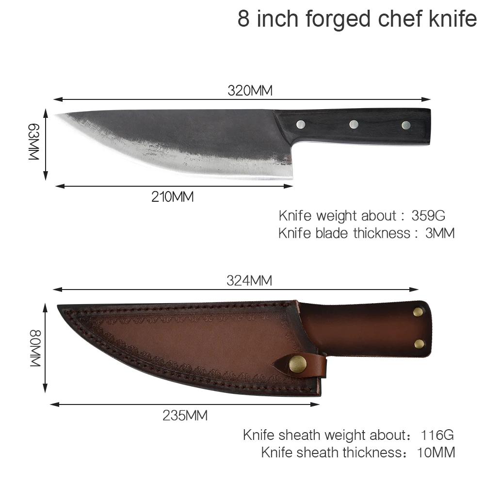 Высокоуглеродистая сталь 8 дюймов кухонный шеф-нож ручной работы Qing в китайском