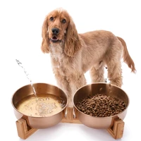 dog bowl stainless steel double pet bowls for cats dogs with wood stand puppy feeding food and water dish bowl dog accessories