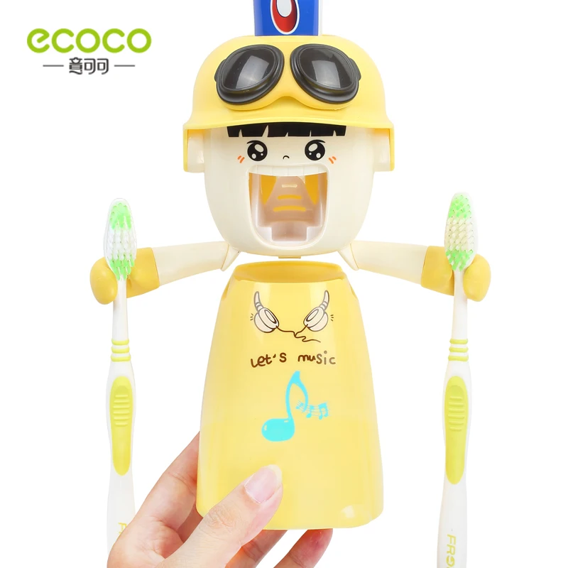 ecoco wall mount automatic cartoon toothpaste dispenser for girl kids bathroom accessories set toothbrush holder wall mount rack free global shipping