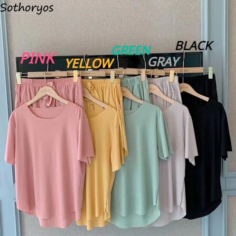 

Pajama Sets Colorful Asymmetrical Lightweight Sleepwear Comfortable Summer New Elastic Waist Side-slit Simple Leisure Solid New