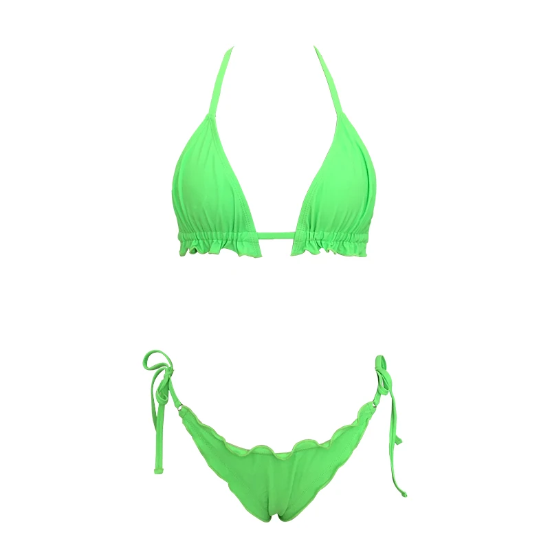 

Solid Sexy Halter Push Up Pads Bikini Sets For Women Micro Brazilian Biquini Low Waist Tied Side Bottom Swimsuit 2021 Beach Wear