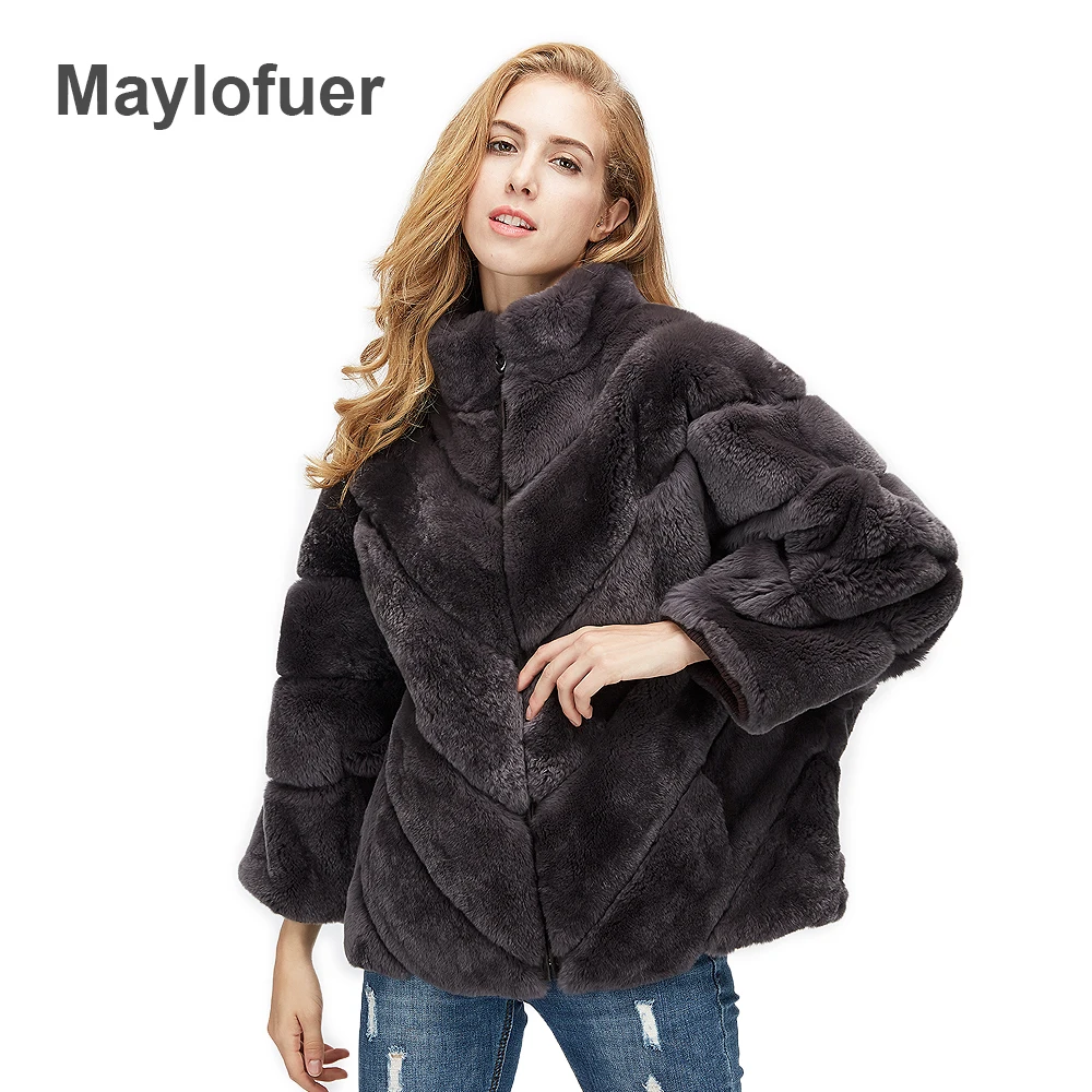 Maylofuer Настоящее Рекс Кролика Шуба Женщины Летучая мышь Стиль Полный Кожаный
