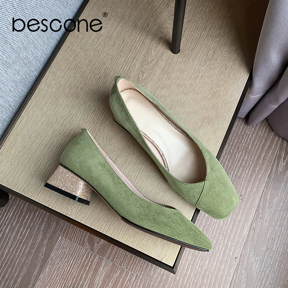 BESCONE повседневные женские туфли лодочки модные однотонные из овечьей кожи