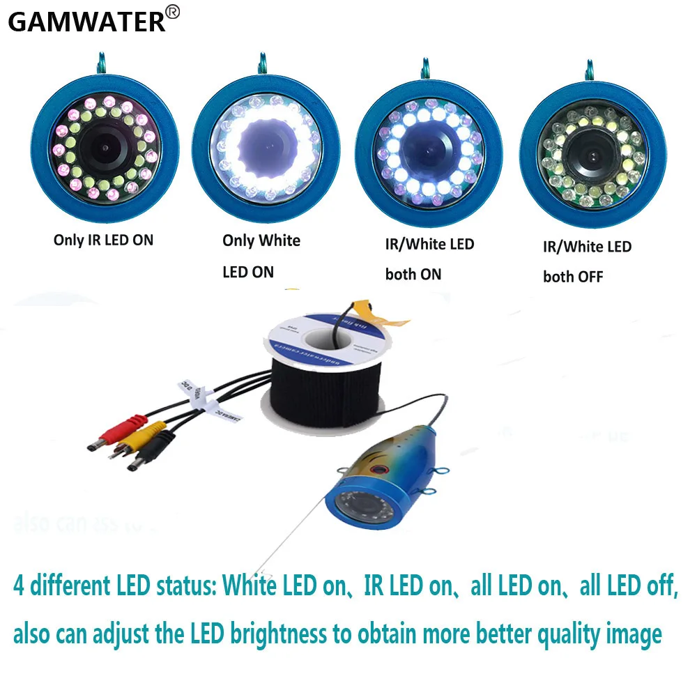 

GAMWATER 1000tvl Underwater Fishing Cable 15M 20M 30M 50M+ Camera with 12 PCS LED Infrared Lamp Lights