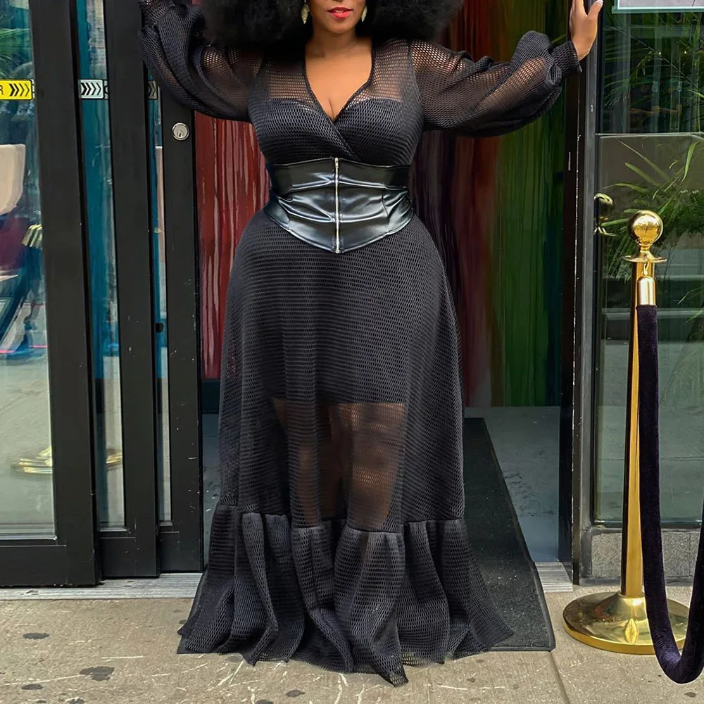 Женское платье макси с длинным рукавом фонариком и оборками осень 2020|Женские