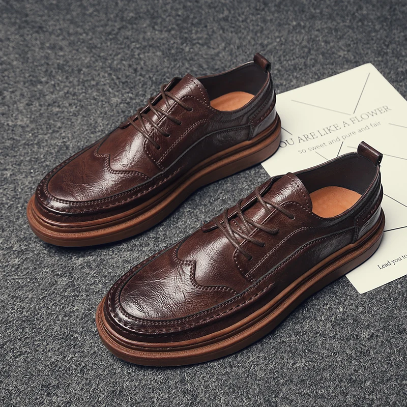 Men Shoes Casual genuine Leather Sneakers Men Shoes outdoor fashion Men'S Casual Shoes British brogue Lace Up Male Flat shoes s5
