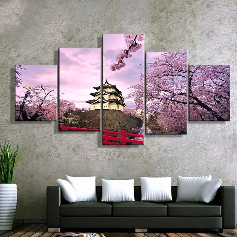 

5 шт. вишневый цвет винтажные японские картины на холсте постеры и принты на стену украшение для дома