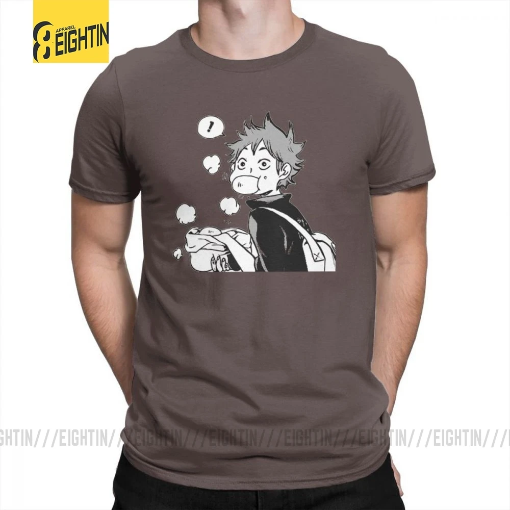 Футболки Haikyuu Хината едят сенпай свиные булочки большой размер короткий рукав комиксы футболки Одежда мужская хлопок футболка большой - Цвет: Коричневый