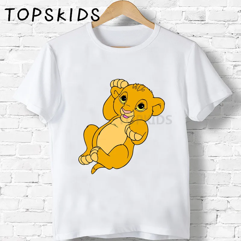 Коллекция года, Детская футболка с милым Simba и рисунком льва детская одежда с забавными животными для мальчиков и девочек детская летняя футболка HKP5315 - Цвет: White-F