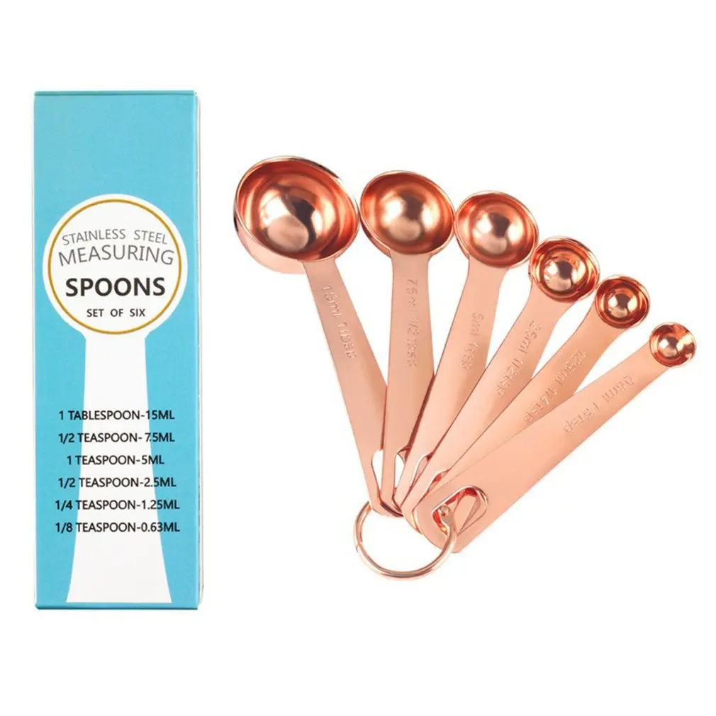 

6 Pieces Copper Plated Stainless Steel Measuring Spoons For Measuring Dry And Liquid Ingredients Kitchenware