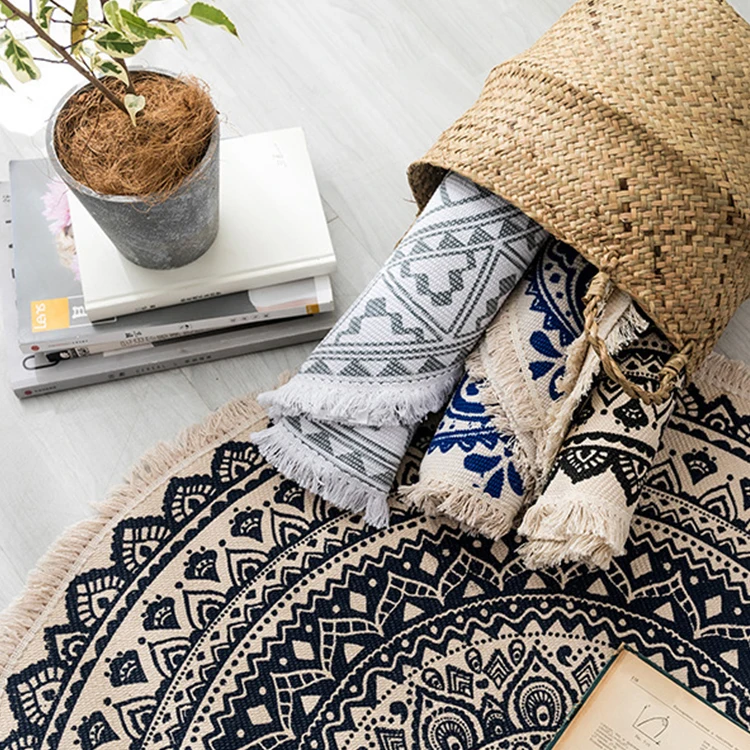 Круглый коврик для спальни хлопковый льняной двери мандала гостиной дивана