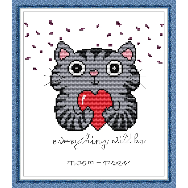 

Everlasting Love Blessing Cat Chinese Cross Stitch Kits Ecological Cotton Stamped Printed 11CT DIY Easy to Use Home Decoration