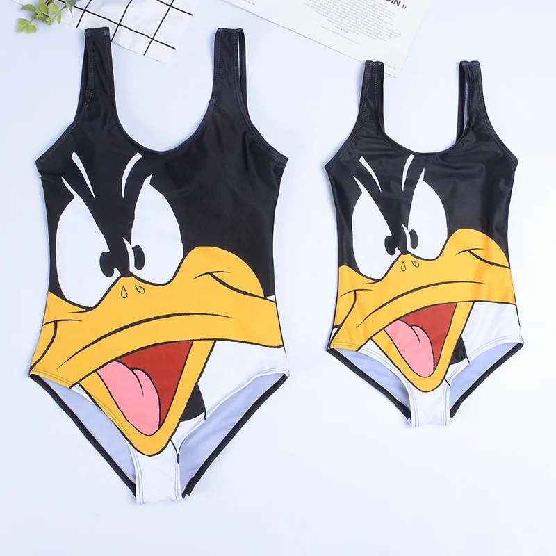 Mommy and Me Swimsuit One Piece Black Duck Printed Bathing Suit Family Matching Mother Daughter Swimwear Monokini Beachwear | Спорт и