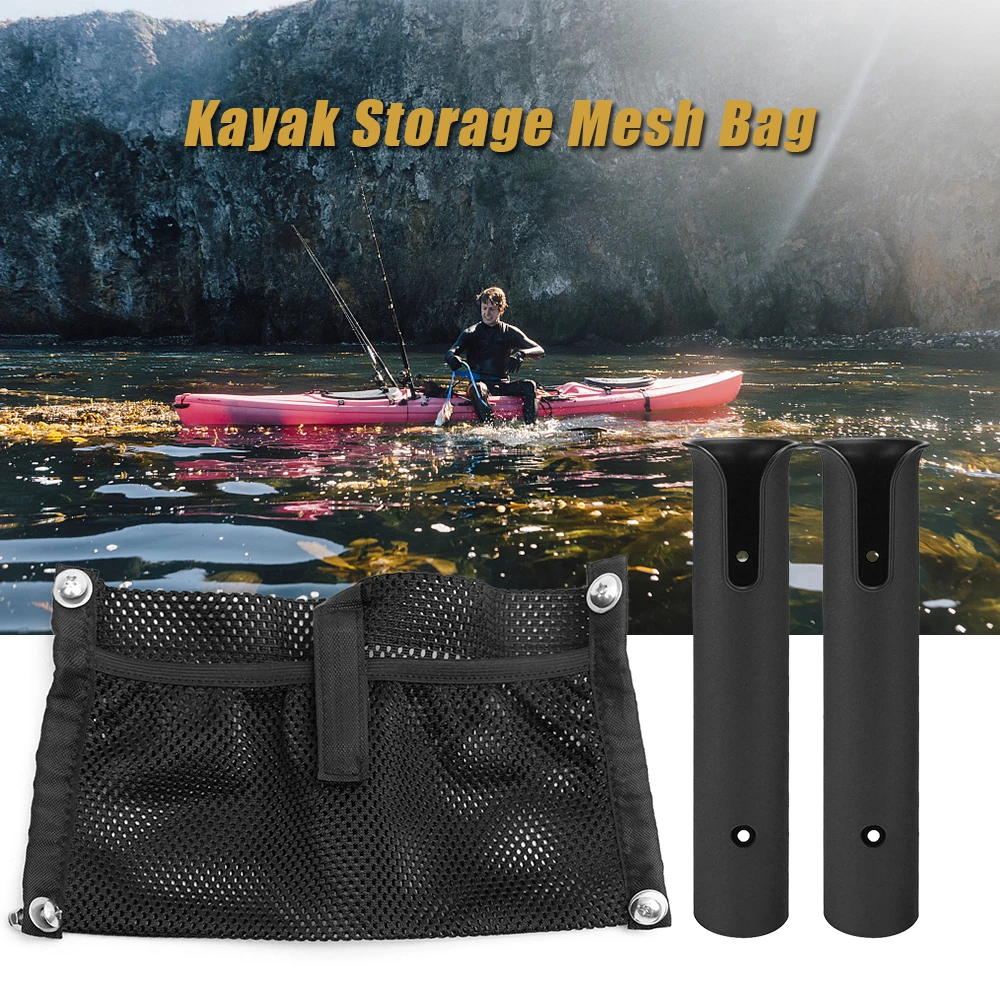 

Fishing Rod Holder with Mesh Storage Pouch for Boat Canoe Kayak Fish Pole Racks Holder Kayak Canoe Storage Mesh Side Pouch Bag
