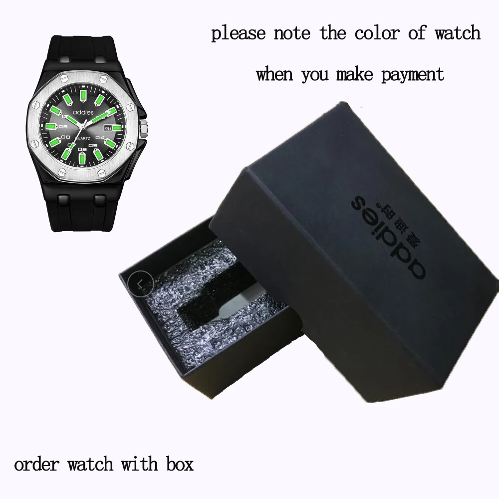 BLACK-BLACK-BOX Addies часы мужские s мужские наручные часы холодные светящиеся 30 м водонепроницаемые часы черный резиновый ремешок повседневные деловые наручные часы - Цвет: BLACK-BLACK-BOX