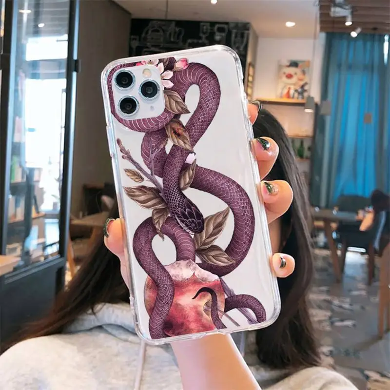 

horror Snake rose flower article Transparent soft For iphone 5 6 7 8 11 12 s c se plus mini x xs xr pro max cover shell funda