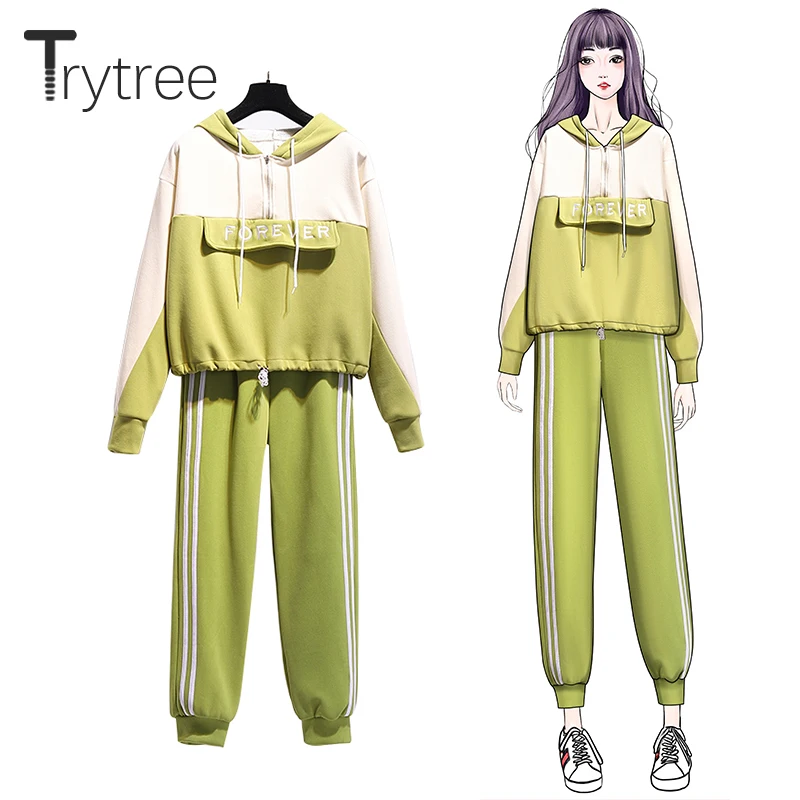 Повседневный комплект из двух предметов Trytree лоскутный топ на молнии с капюшоном