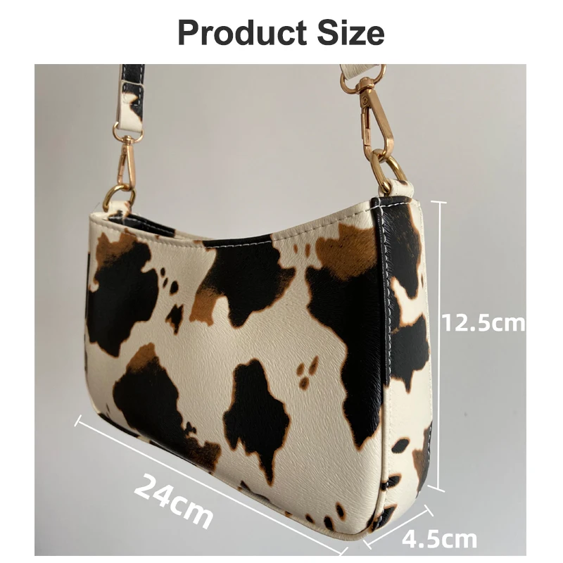

Fashion Design Cow Pattern Women Portable Underarm Bag PU Leather Ladies Square Shoulder Messenger Bags Simple Female Handbags