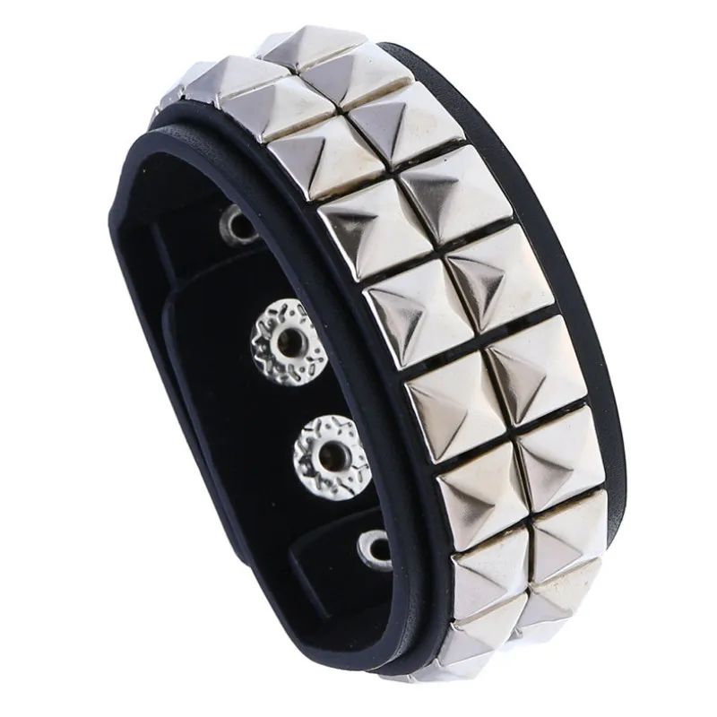 Punk Fashion Men Black Cuff Leather Bracelet Wristband Metal Rivets Stud Charm Vintage Wrap Bangle for Women Rock Gothic Jewelry