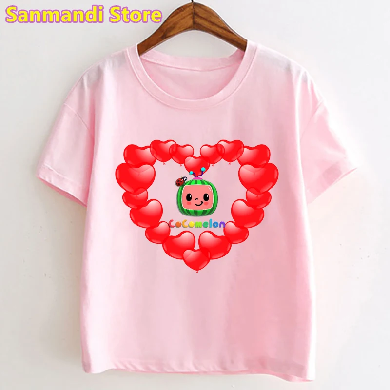 

Cocomelon Love Graphic Print Tshirt Tops For Girls Summer Fashion Tee Shirt Femme Kids Clothes Harajuku Shirt Kawaii T-Shirt