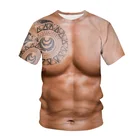 Футболка Мужскаяженская с 3D принтом, модная уличная одежда с имитацией кожи тела и мышц груди, топы с татуировками, одежда