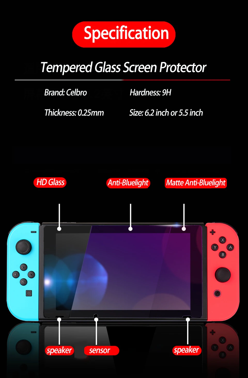 Защитное стекло для экрана Nintendo Switch закаленное с защитой от сисветильник Lite NS 9H|Защита экрана| |