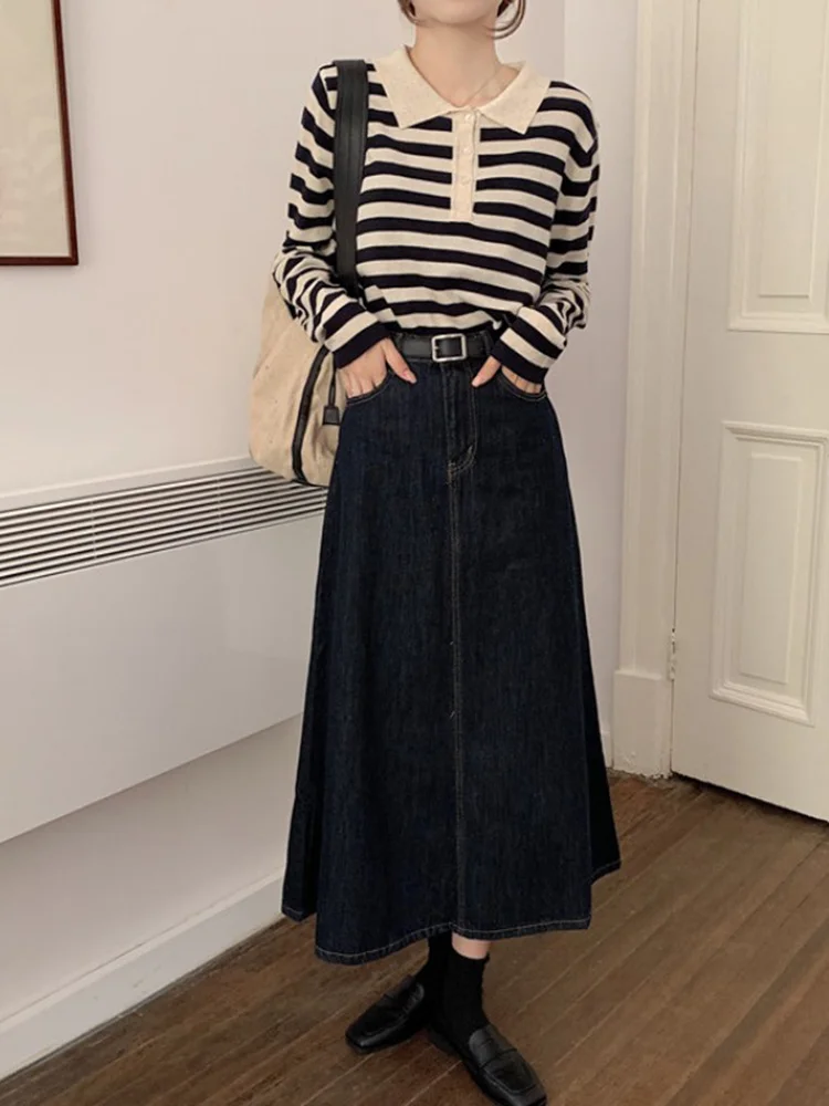 

Early Autumn Fashion Suit Women's New Chic Knitted Top Casual Denim Skirt Two-piece Set