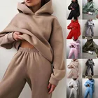 Женский спортивный костюм, Осенний флисовый свитшот, комплект из двух предметов, повседневный Однотонный женский спортивный костюм большого размера с капюшоном, комплекты с длинными брюками