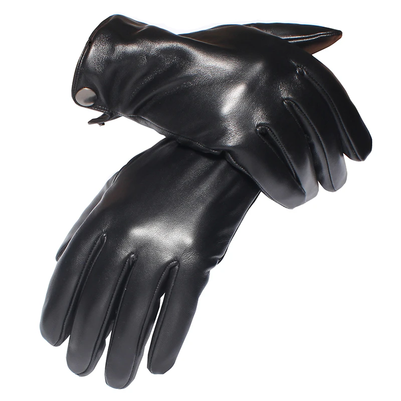 Мужские перчатки из натуральной овечьей кожи NH черные теплые на сенсорном экране