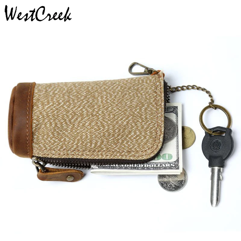 WESTCREEK Брендовые мужские бумажники для ключей из парусины с перечной солью
