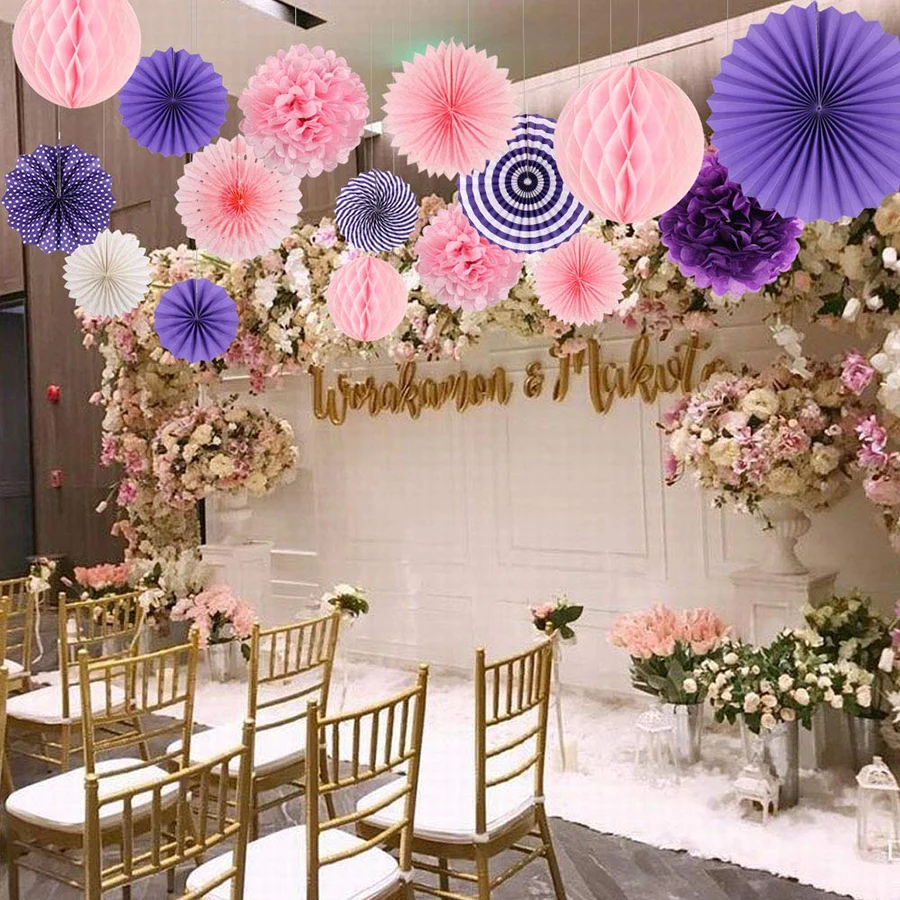 13 шт./компл. фиолетовый набор бумажных фанатов розовые помпоны свадьба с днем