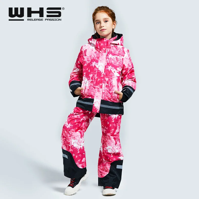 WHS горячая Распродажа, новые зимние костюмы для девочек детская Лыжная спортивная куртка ветронепроницаемое водонепроницаемое теплое пальто для подростков лыжная куртка на зиму, 4