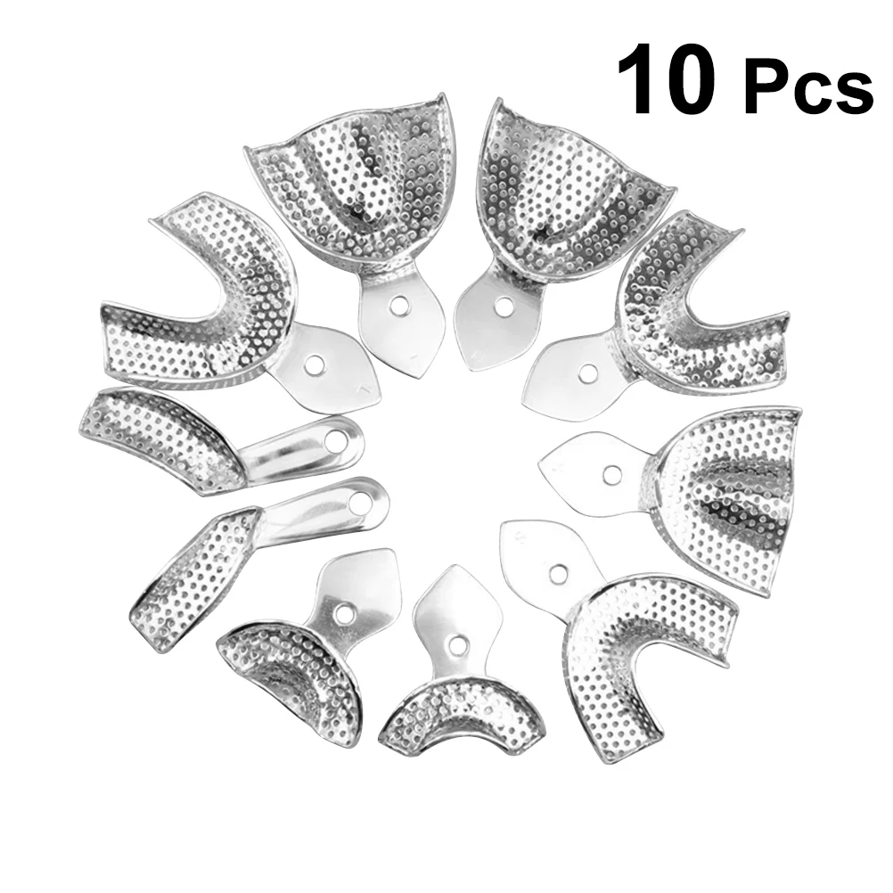 

10pcs Stainless Steel Trays Impression Trays Materials Dual Arch Tray