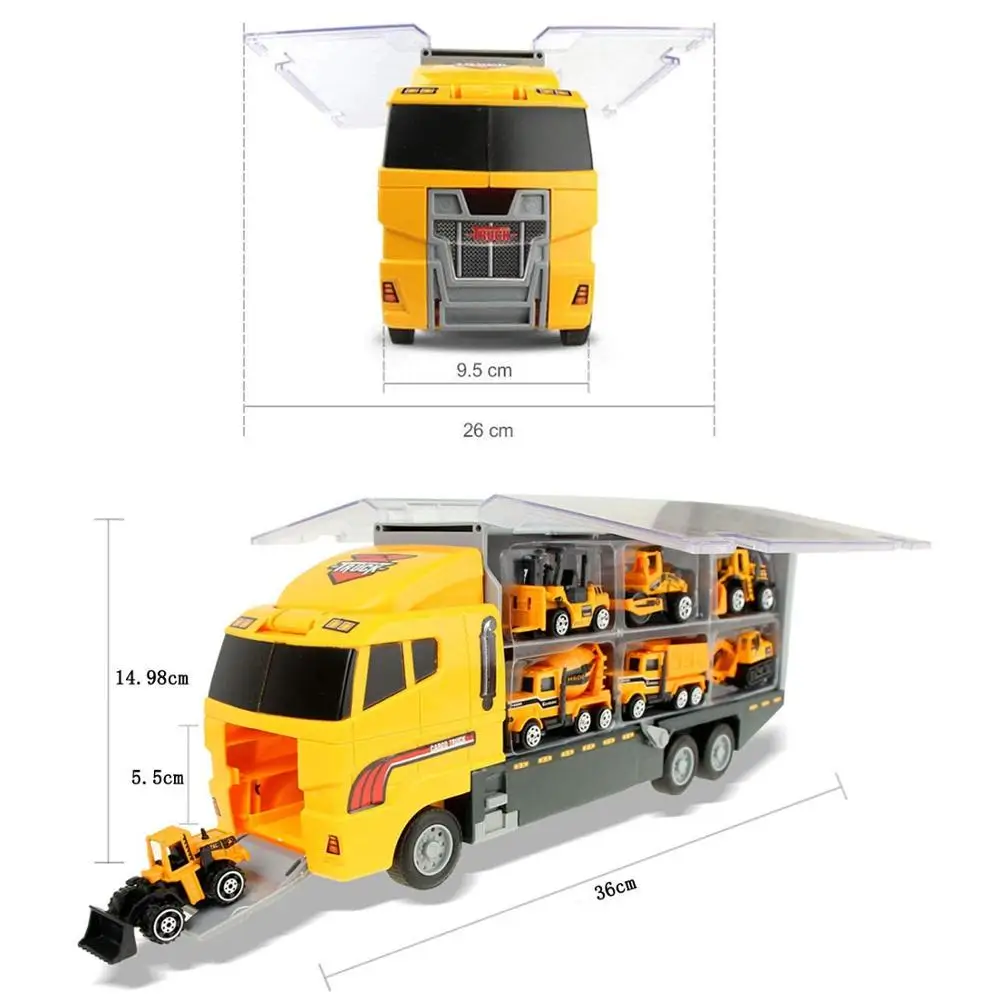 12pcs/set Mini Diecast Alloy Car 2in1 Model Engineering Toy Vehicles Carrier Truck with Ejection &amp Carry Function Xmas Gift | Игрушки и
