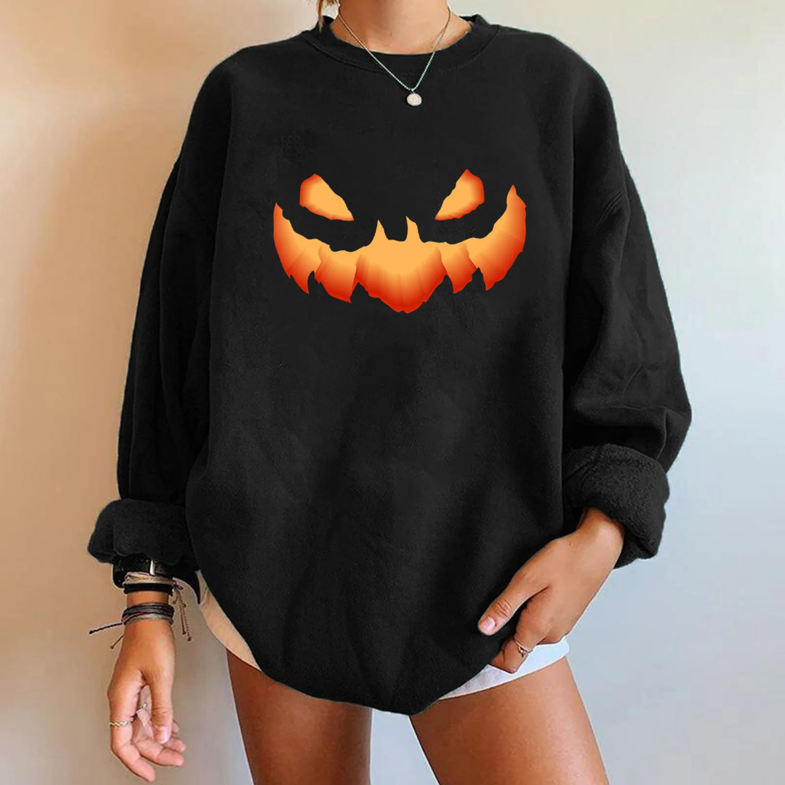 

Women's Halloween Long Sleeve Off Shoulder Pullovers Sweater European Off Shoulder Plush Sweatshirt Hoodies Harajuku Tops