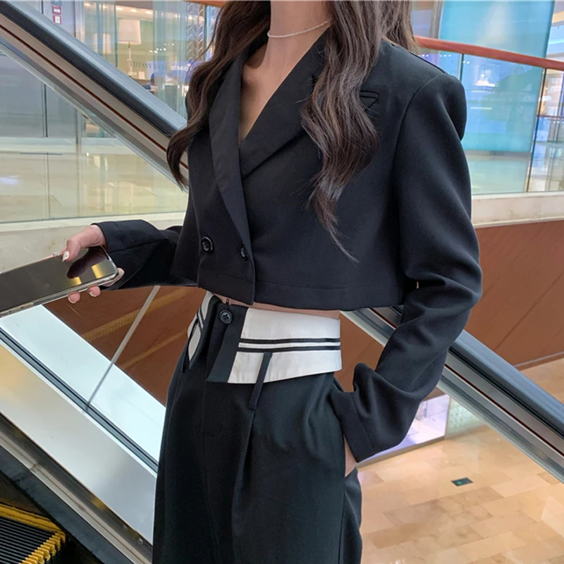 

Korean Women clothing autumn long sleeve Harajuku cardigan Blazer solid color Suit Black vintage Jacket Hip Hop Punk short Coat