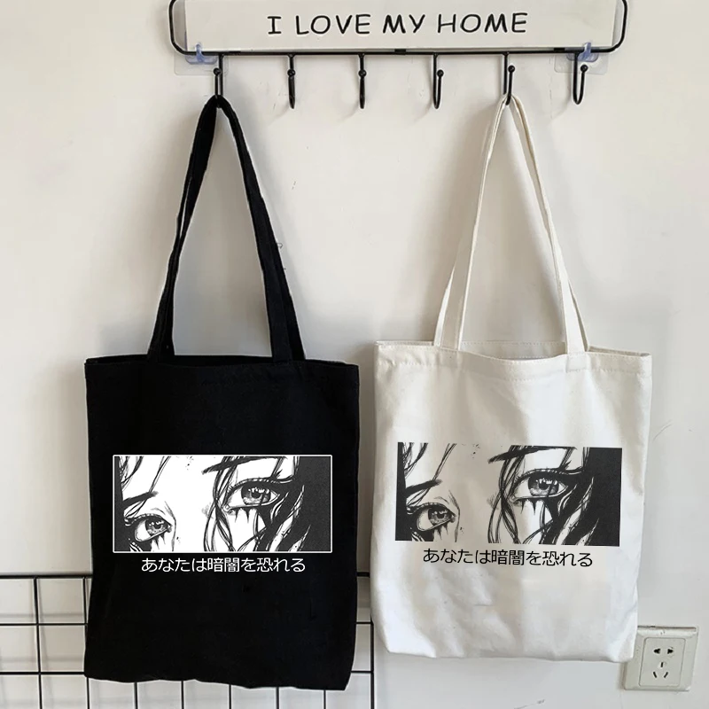 

Вместительная холщовая сумка-шоппер в готическом стиле с принтом букв, винтажная Женская сумочка в стиле Харадзюку ольччан, японская сумка ...