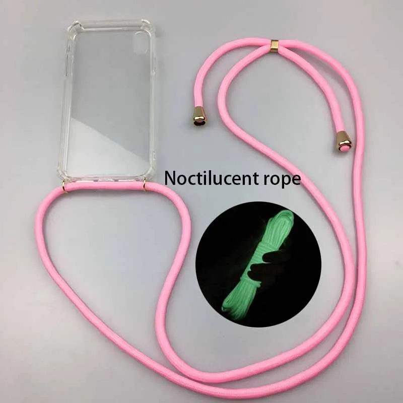 fluorescent pink Светящийся защитный чехол для телефона для IPHONE 11 Pro XR XS MAX X 6 7 Plus 8 Plus 5 5S SE Кроссбоди чехол с веревкой - Цвет: fluorescent pink