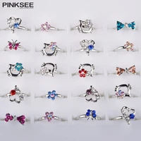5pcslot childrens crystal rings butterfly flower heart bow design metal alloy ring mix finger jewellery rings kid girls toys
