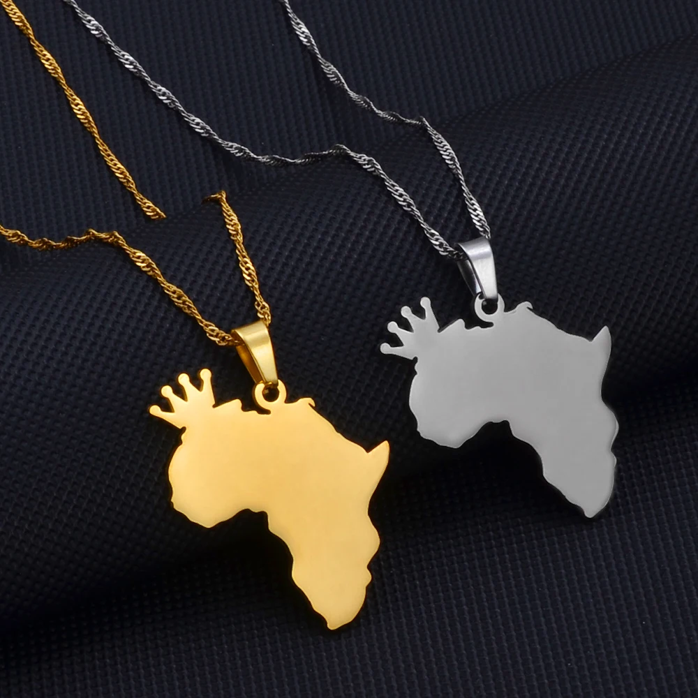 Ожерелье с подвеской-цепочкой в виде карты Африки короной | Украшения и