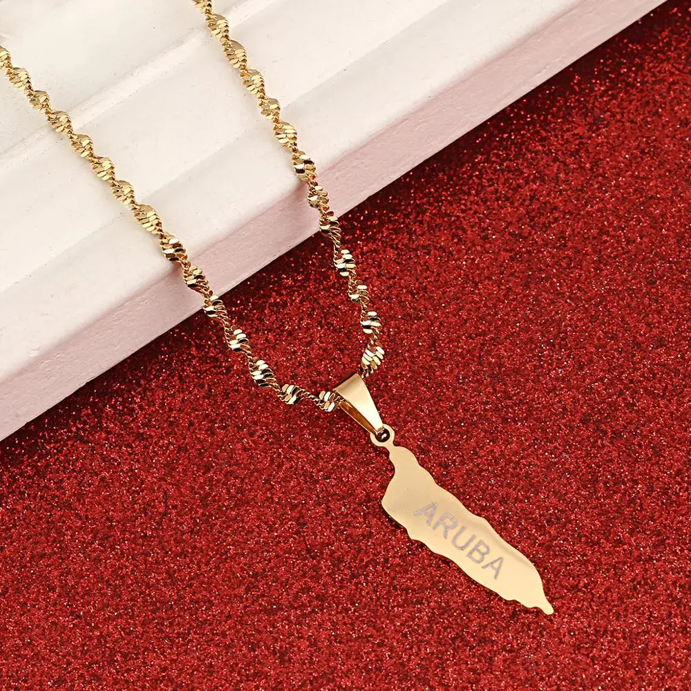 Ожерелье с подвеской из нержавеющей стали золотого цвета картой Арубы карты