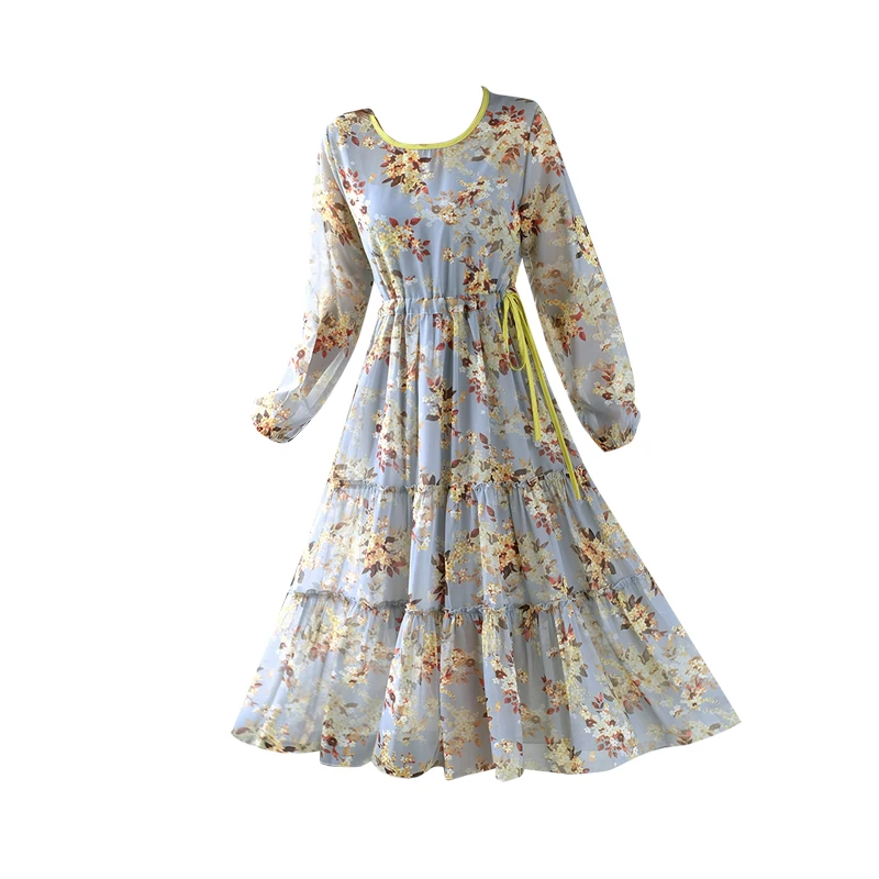 

Шелковое платье с цветочным принтом, женское элегантное платье на подкладке, украинское платье для отпуска с поясом и длинным рукавом