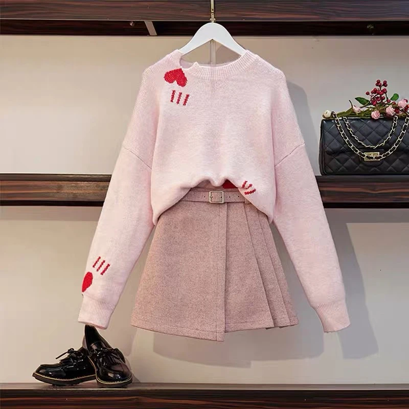 Женский трикотажный комплект из 2 предметов свободный свитер в стиле преппи с