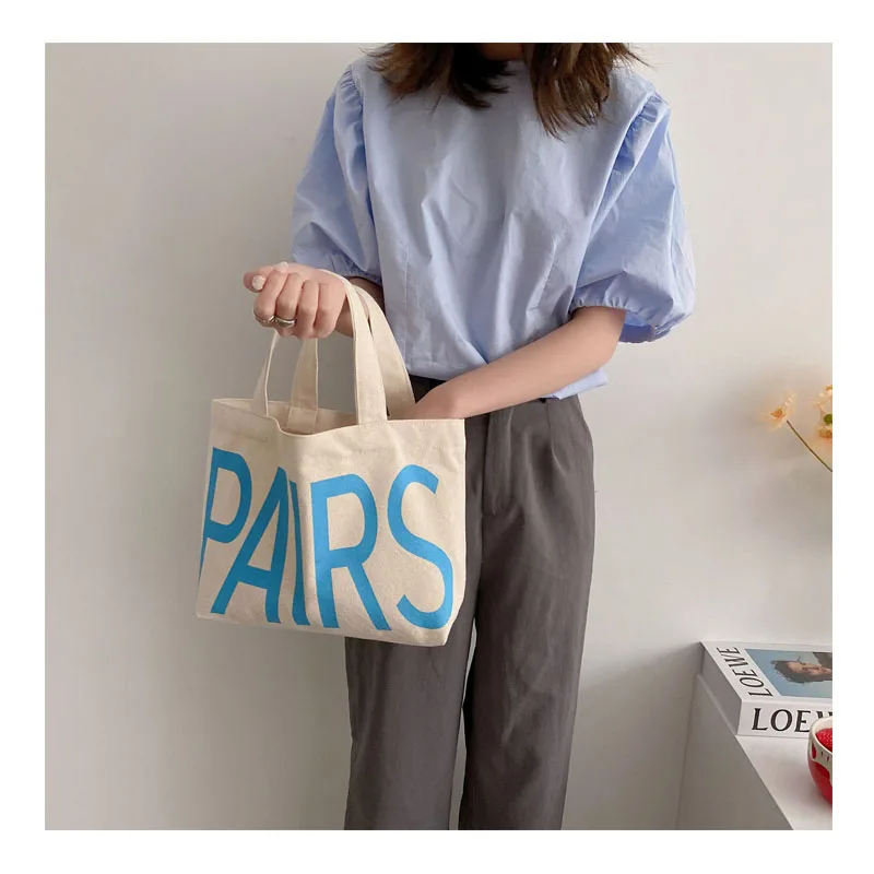 

Fashion Women Large Canvas Bag Cotton Cloth Shoulder Bag French Letter Print Big Handbag Casual Lady Tote Shopping Reusable Bags