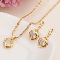 gold color white stone heart earrings pendant necklaces elegant jewerly set for women exquisite dubai arab african jewelry