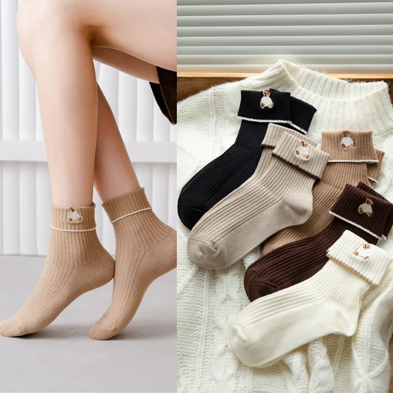 10 pieces = 5 pairs women socks pure color new lovely autumn/winter 2021 comfort women warm socks women winter
