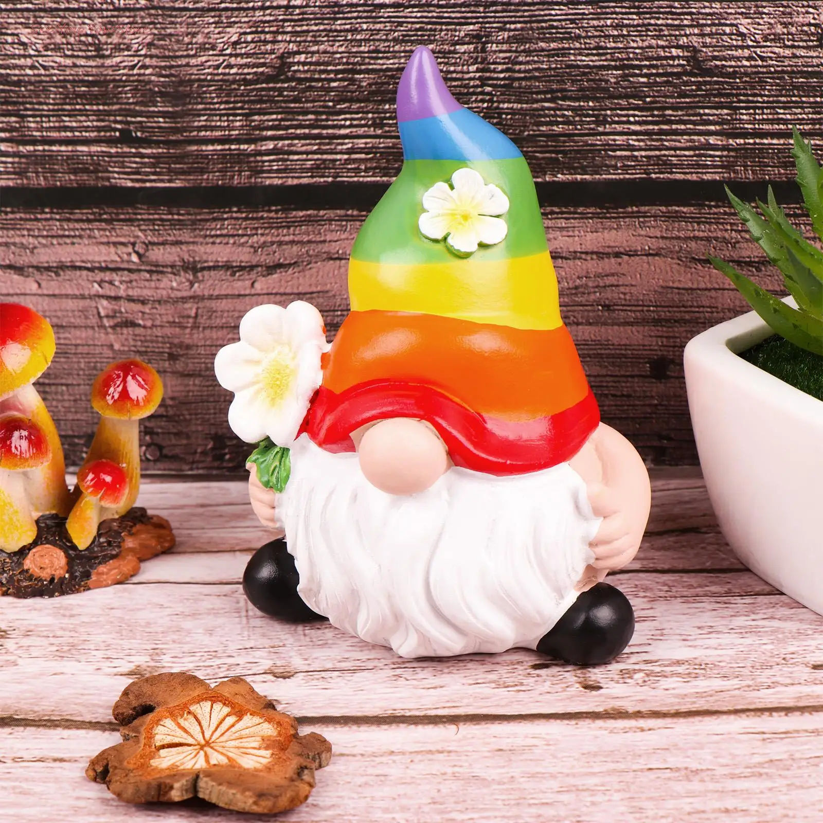 

Top Garden Rainbow Gnome Resin Statue, Faceless Doll Figures Miniature Home Decorati