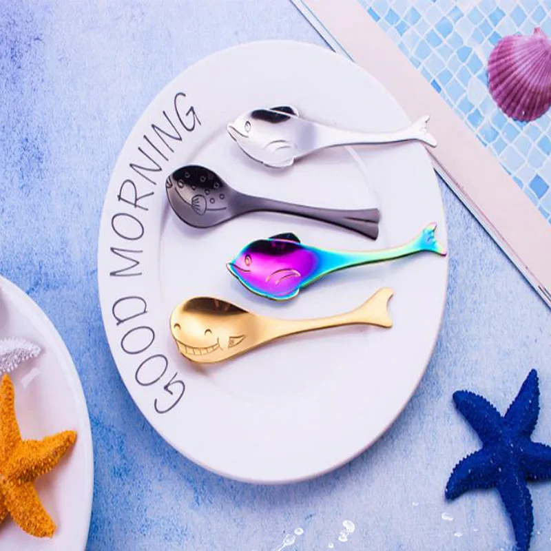 Детская ложка с мультипликационным рисунком морских животных рыб креативная