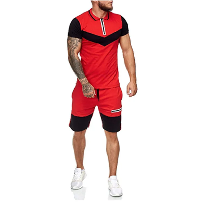

Hot Sale 2021 New European American Men's Sports Suit Short Sleeve Color Matching Outdoor Fitness Leisure Suit Men's Clothing