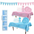 Сине-розовая одноразовая посуда, украшение для детского дня рождения, костюм для маленьких мальчиков и девочек, украшение для 1-го дня рождения